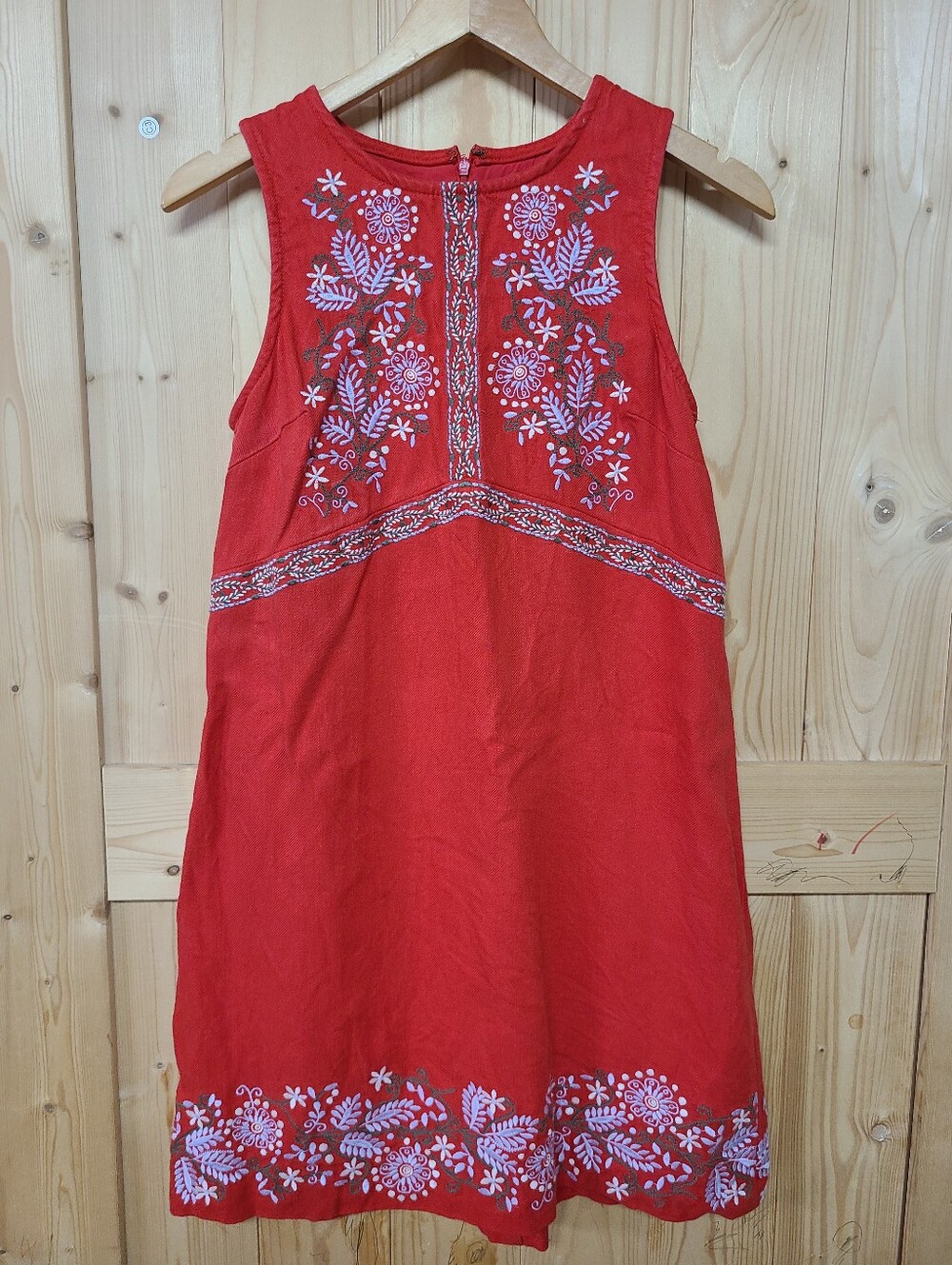 Anthropologie Red Sleeveless Dress With Embroidery Detail. - Picture 3 of 7